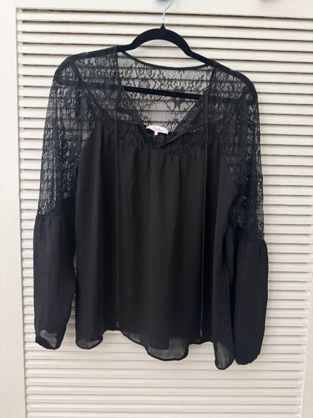 Parker Black Lace Yoke V Neck Bell Sleeve Blouse